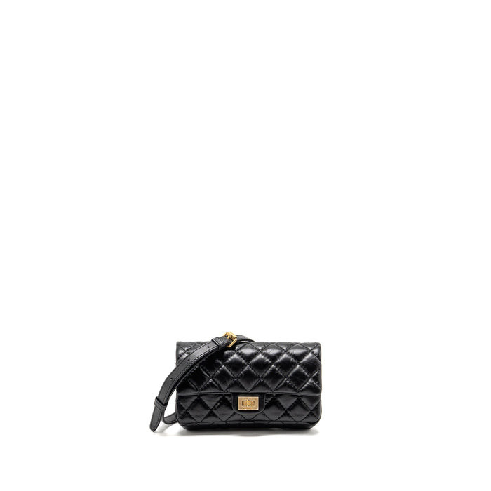 CHANEL 2.55 REISSUE WAIST BAG AGED CALFSKIN BLACK GHW