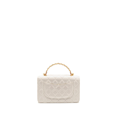 CHANEL TOP HANDLE WALLET WITH CHAIN CALFSKIN WHITE GHW (MICROCHIP)