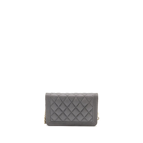 CHANEL BOY WALLET ON CHAIN CAVIAR GREY LGHW