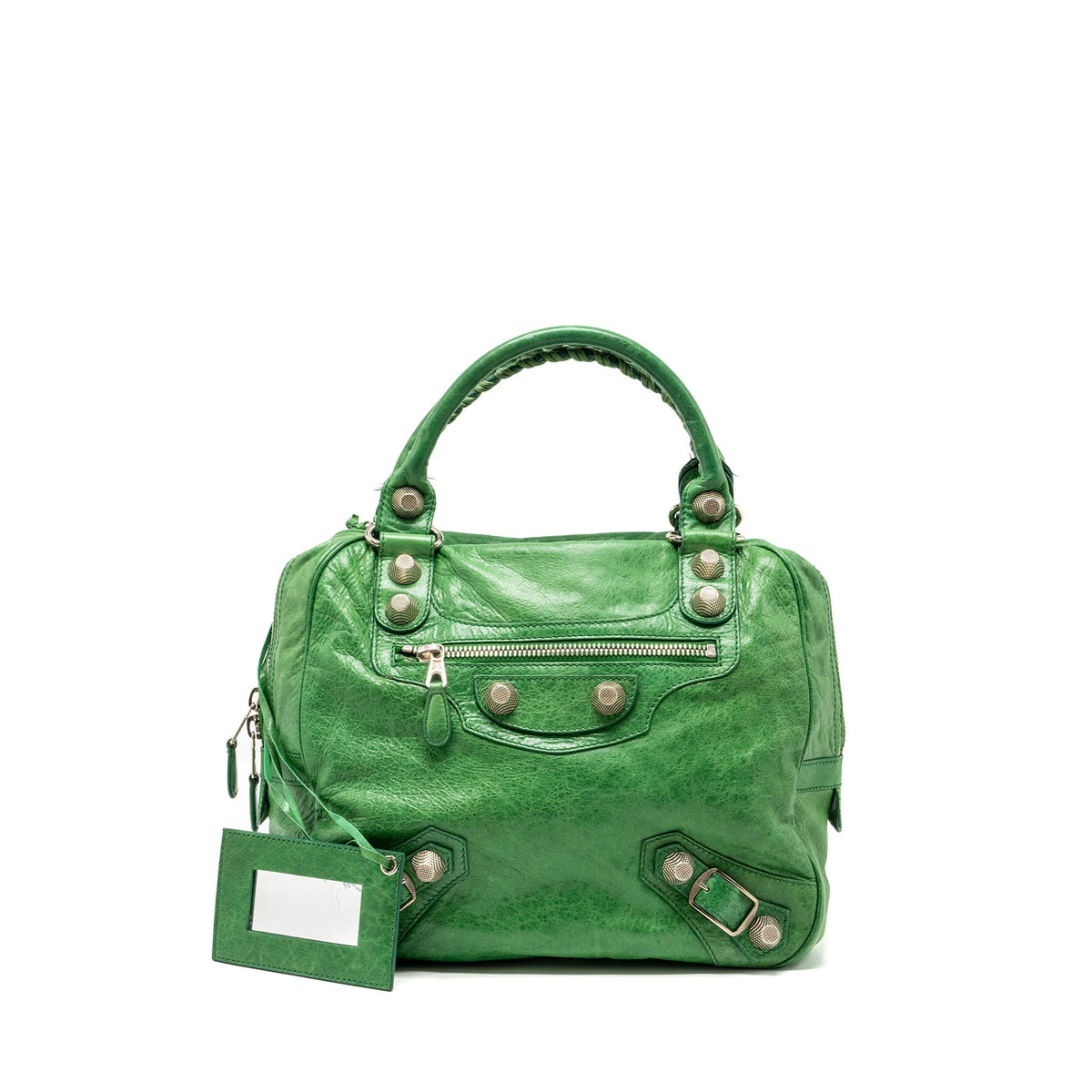 BALENCIAGA ZIP HANDLE BAG GREEN LEATHER SHW