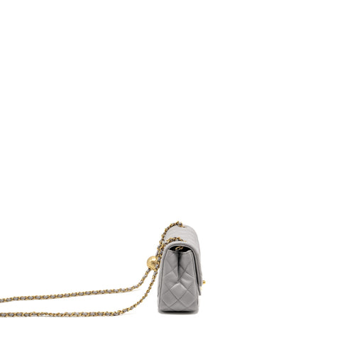 CHANEL PEARL CRUSH MINI SQUARE FLAP BAG LAMBSKIN LIGHT GREY GHW (MICROCHIP)