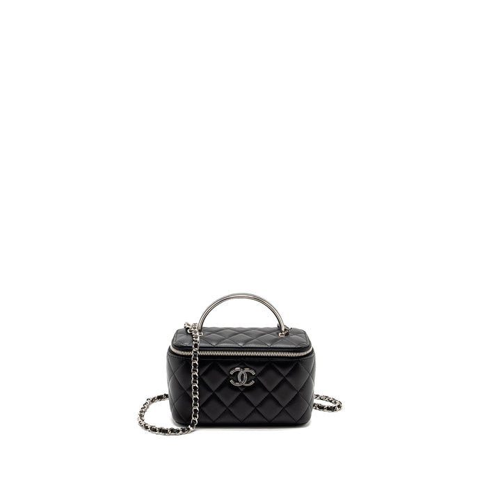CHANEL TOP HANDLE LONG VANITY CASE LAMBSKIN BLACK SHW (MICROCHIP)