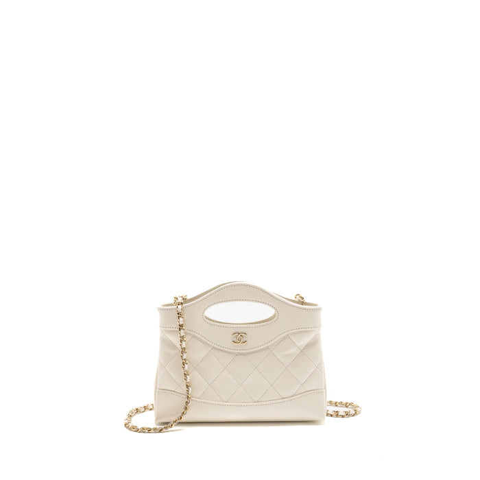 CHANEL MINI 31 CLUTCH WITH CHAIN SHINY LAMBSKIN WHITE LGHW (MICROCHIP)
