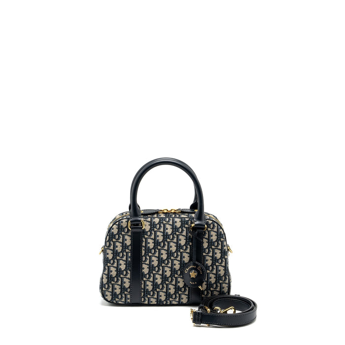 DIOR MEDIUM BOWLING BAG DIOR OBLIQUE CANVAS BLUE GHW