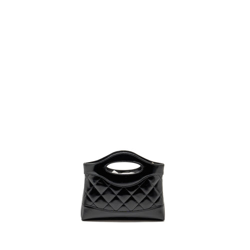 CHANEL MINI 31 CLUTCH WITH CHAIN SHINY CALFSKIN BLACK LGHW (MICROCHIP)