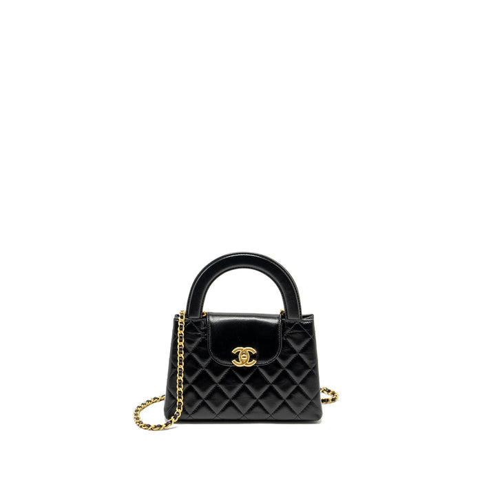 CHANEL MINI KELLY SHOPPING TOTE BAG CALFSKIN BLACK GHW (MICROCHIP)