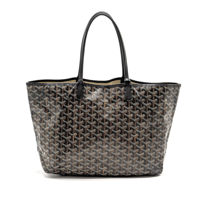 GOYARD SAINT LOUIS PM TOTE BAG GOYARDINE CANVAS / CALFSKIN BLACK SHW