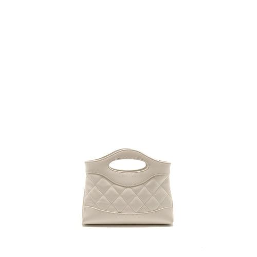 CHANEL MINI 31 CLUTCH WITH CHAIN SHINY LAMBSKIN WHITE LGHW (MICROCHIP)