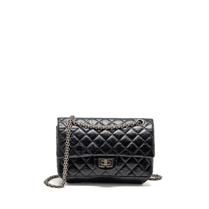 CHANEL SMALL 2.55 REISSUE FLAP BAG AGED CALFSKIN BLACK SHW