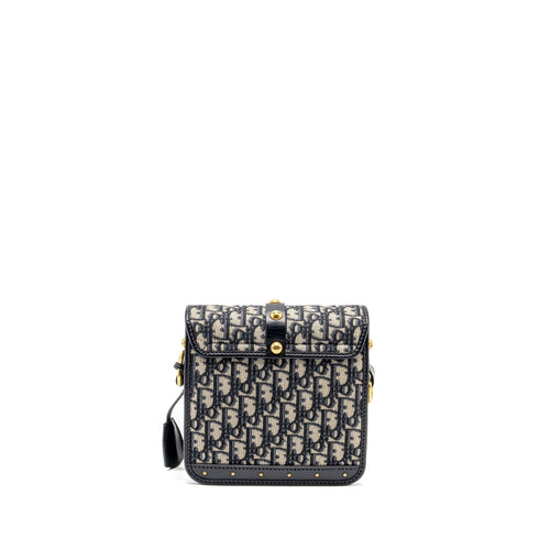 DIOR ADDICT VERTICAL MESSENGER BAG OBLIQUE CANVAS BLUE GHW