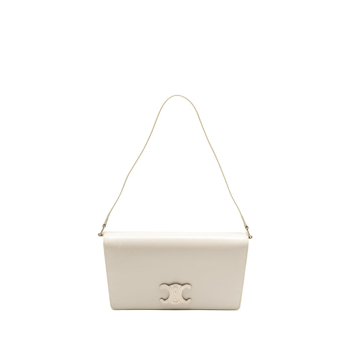 CELINE TRAPEZE TRIOMPHE SHOULDER BAG SHINY CALFSKIN WHITE SHW