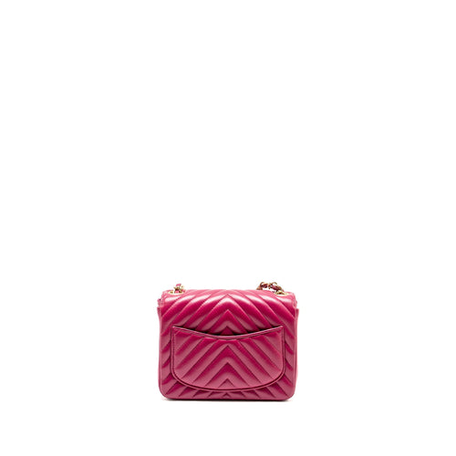 CHANEL MINI SQUARE CHEVRON LAMBSKIN RASPBERRY RED LGHW