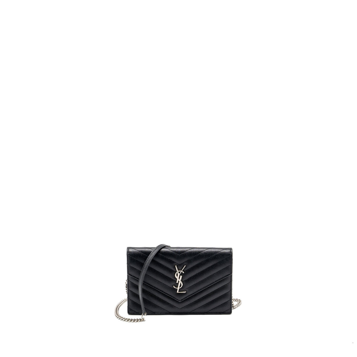 SAINT LAURENT ENVELOPE WALLET ON CHAIN GRAINED CALFSKIN BLACK SHW
