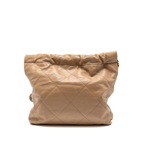 CHANEL SMALL 22 BAG CALFSKIN DARK BEIGE SHW (MICROCHIP)