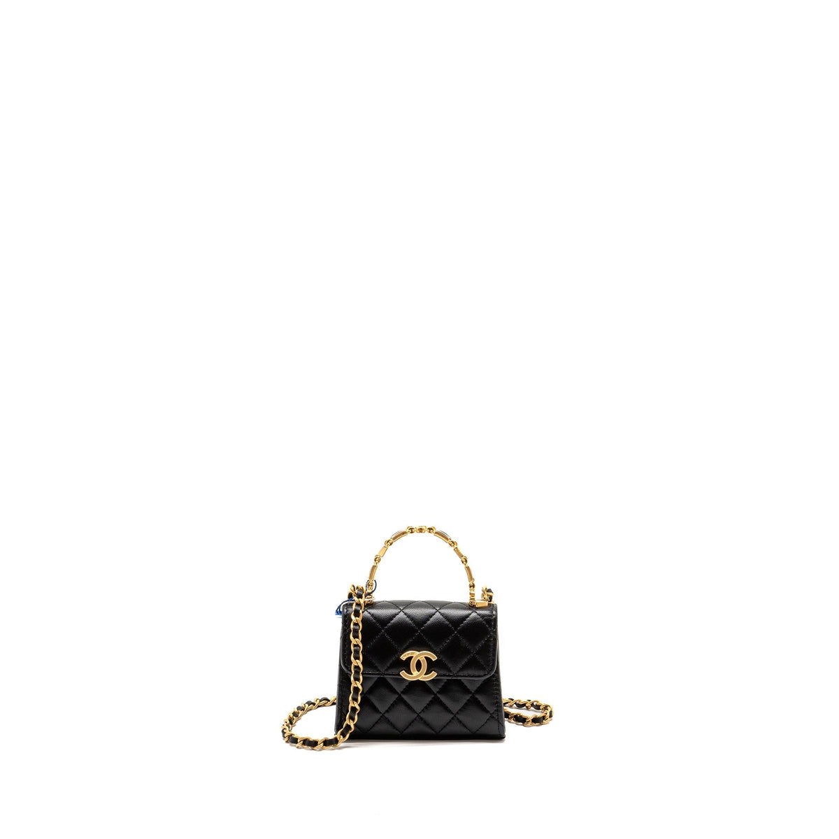 CHANEL DETAILED TOP HANDLE MINI CLUTCH WITH CHAIN LAMBSKIN BLACK GHW (MICROCHIP)