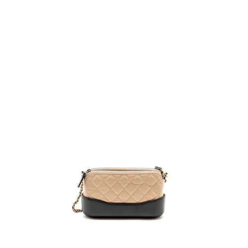 CHANEL GABRIELLE DOUBLE ZIP CLUTCH ON CHAIN CALFSKIN BEIGE / BLACK MULTICOLOR HARDWARE