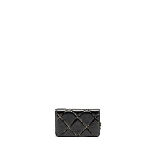 CHANEL QUILTED WALLET ON CHAIN SHINY CALFSKIN BLACK GHW (MICROCHIP)