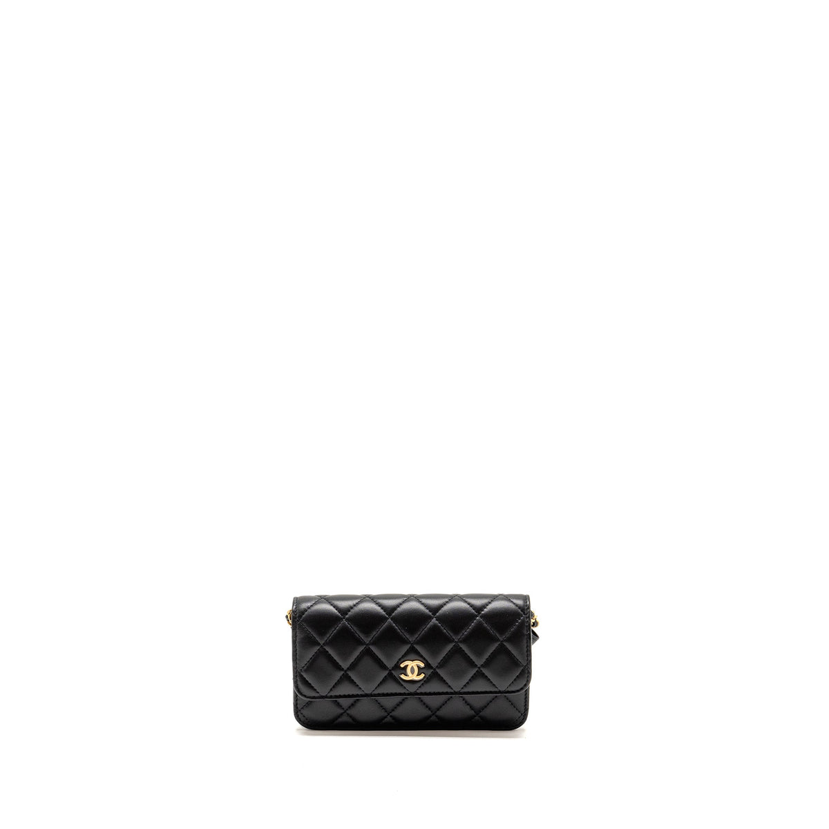 CHANEL PEARL CRUSH MINI FLAP WALLET WITH CHAIN LAMBSKIN BLACK GHW (MICROCHIP)