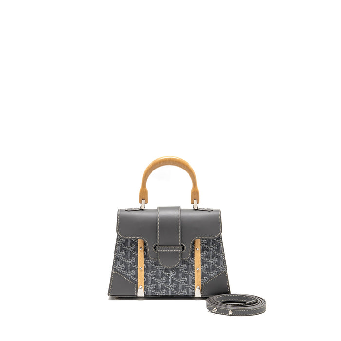 GOYARD SAIGON STRUCTURE MINI BAG GOYARDINE CANVAS/CALFSKIN GREY SHW