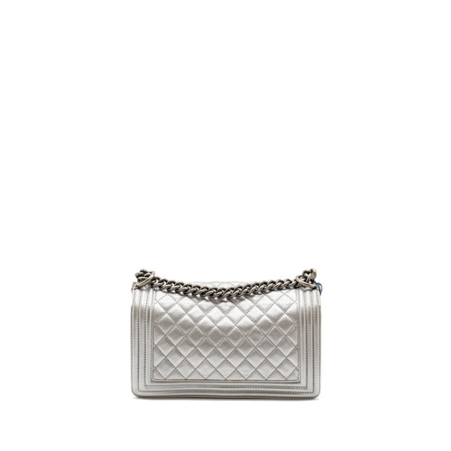 CHANEL MEDIUM BOY BAG LAMBSKIN SILVER SHW