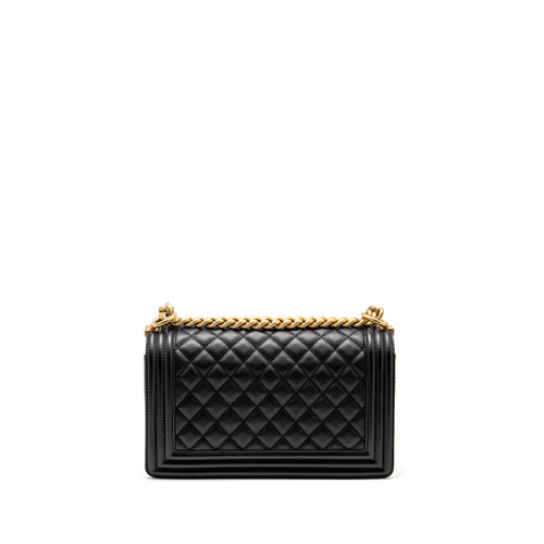 CHANEL MEDIUM BOY BAG CALFSKIN BLACK GHW (MICROCHIP)