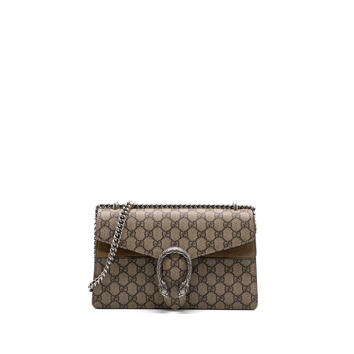 GUCCI DIONYSUS GG SMALL SUPREME CANVAS/TAUPE SUEDE BEIGE SHW