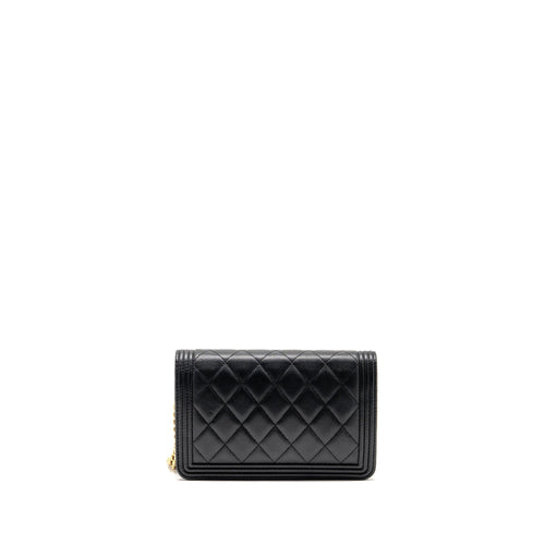 CHANEL BOY WALLET ON CHAIN CAVIAR BLACK GHW (MICROCHIP)