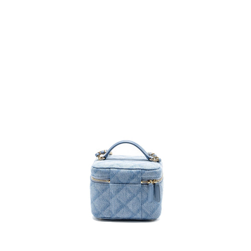 CHANEL VANITY CASE WITH CHAIN DENIM BLUE LGHW (MICROCHIP)