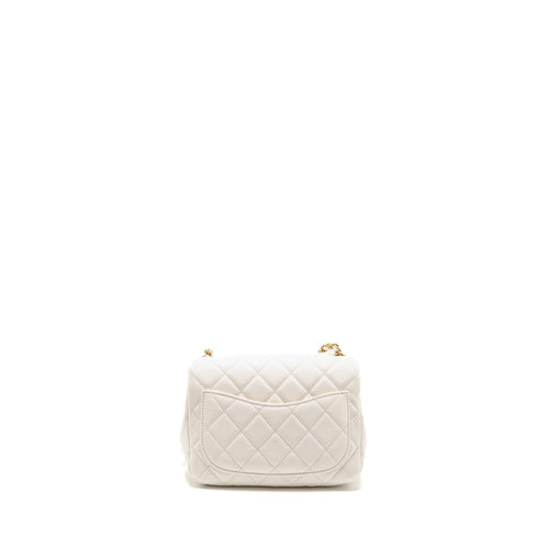 CHANEL PEARL CRUSH MINI SQUARE LAMBSKIN WHITE GHW (MICROCHIP)