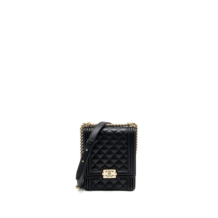 CHANEL NORTH SOUTH BOY BAG CAVIAR BLACK LGHW