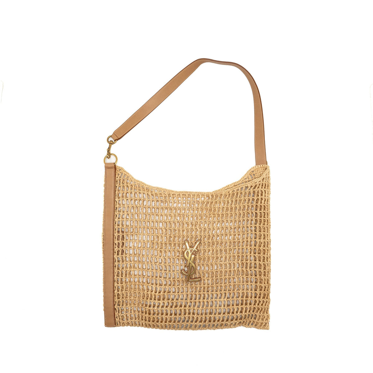 SAINT LAURENT/YSL OXALIS CROCHET SHOULDER BAG RIFFIA/LEATHER BEIGE GHW