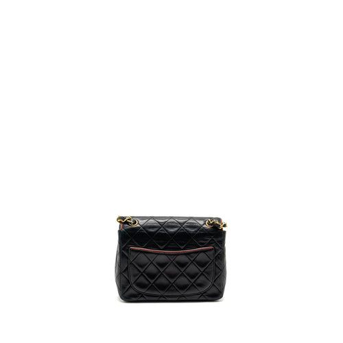CHANEL VINTAGE MINI SQUARE FLAP BAG LAMBSKIN BLACK / RED GHW