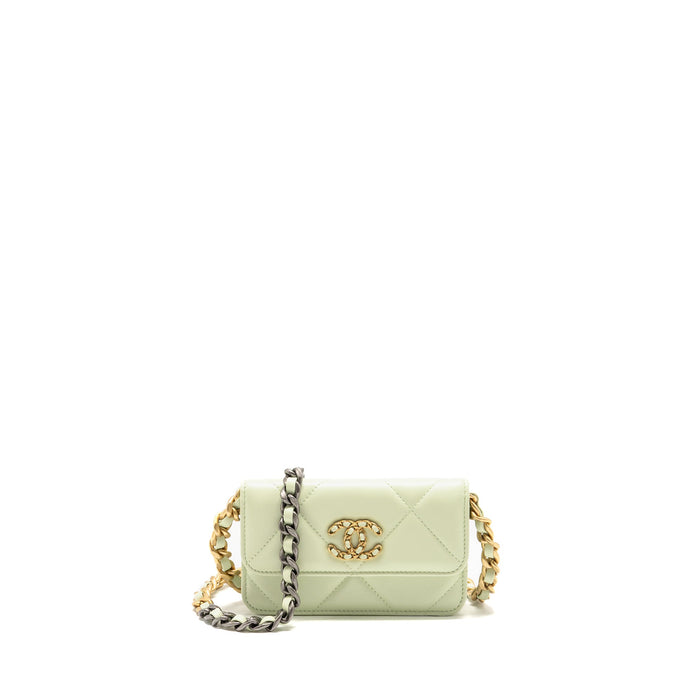 CHANEL 19 MINI CLUTCH WITH CHAIN LAMBSKIN LIGHT GREEN MULTICOLOUR HARDWARE