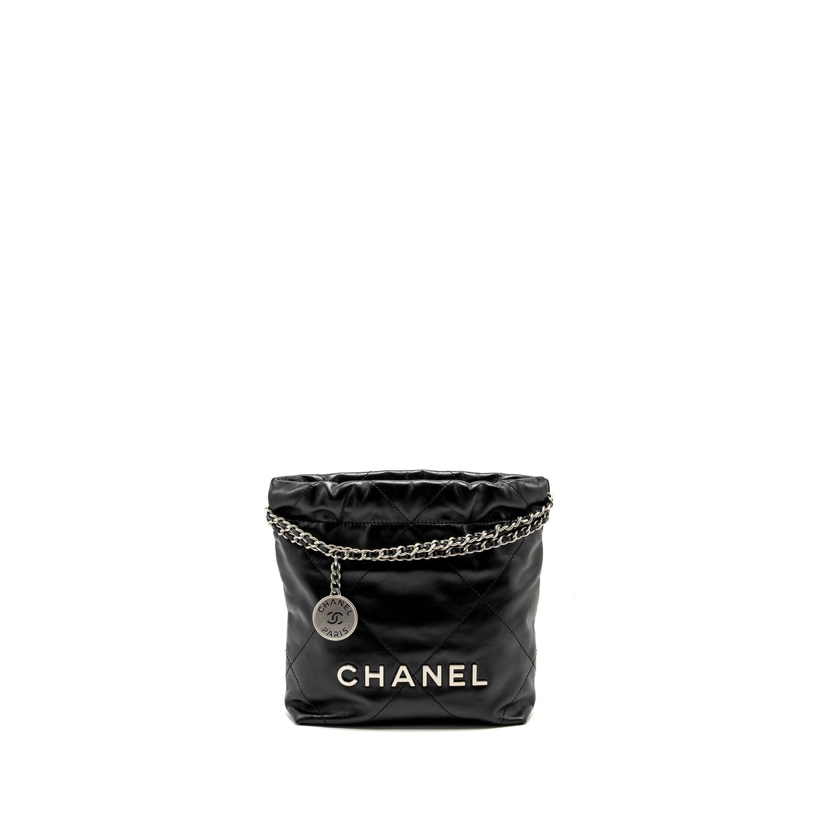 CHANEL MINI 22 BAG SHINY CALFSKIN BLACK SHW (MICROCHIP)