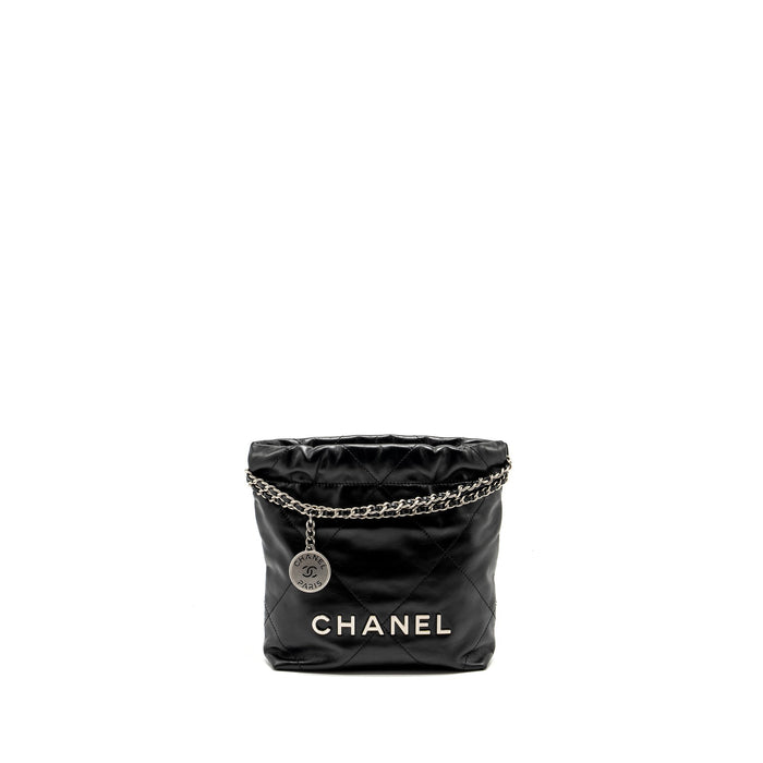CHANEL MINI 22 BAG SHINY CALFSKIN BLACK SHW (MICROCHIP)