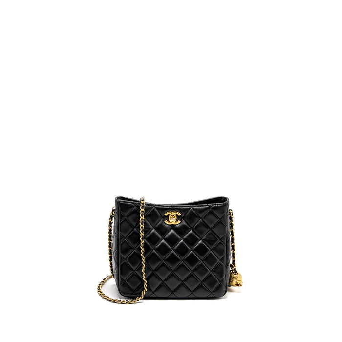 CHANEL 22B PEARL CRUSH HOBO BAG LAMBSKIN BLACK GHW (MICROCHIP)
