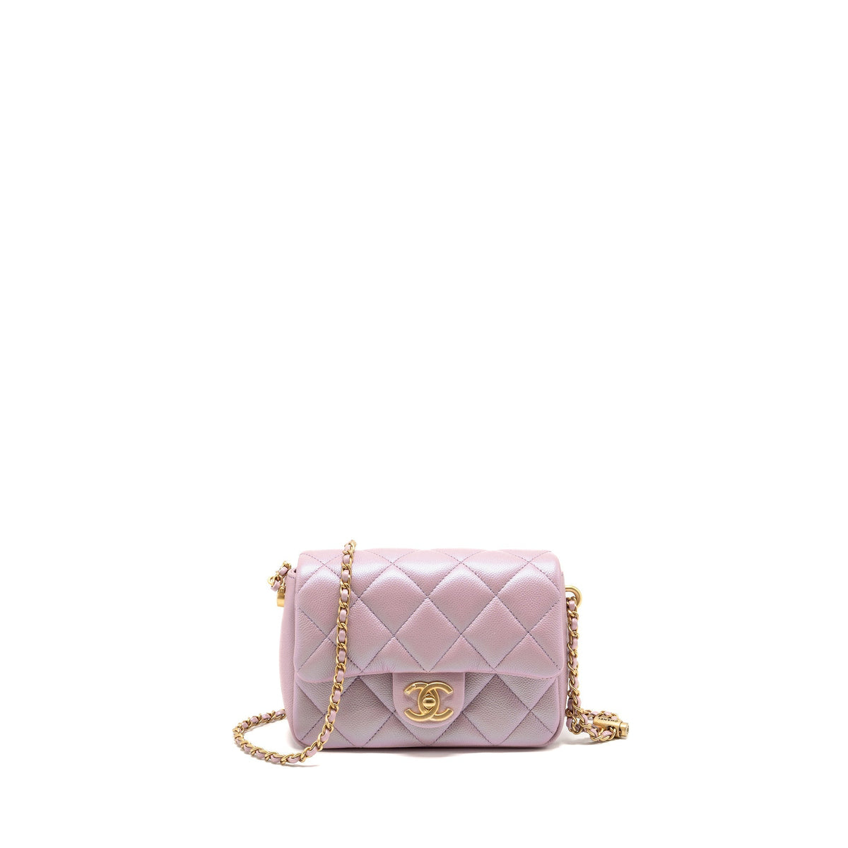 CHANEL 21K MY PERFECT MINI FLAP BAG CAVIAR IRIDESCENT PINK GHW (MICROCHIP)