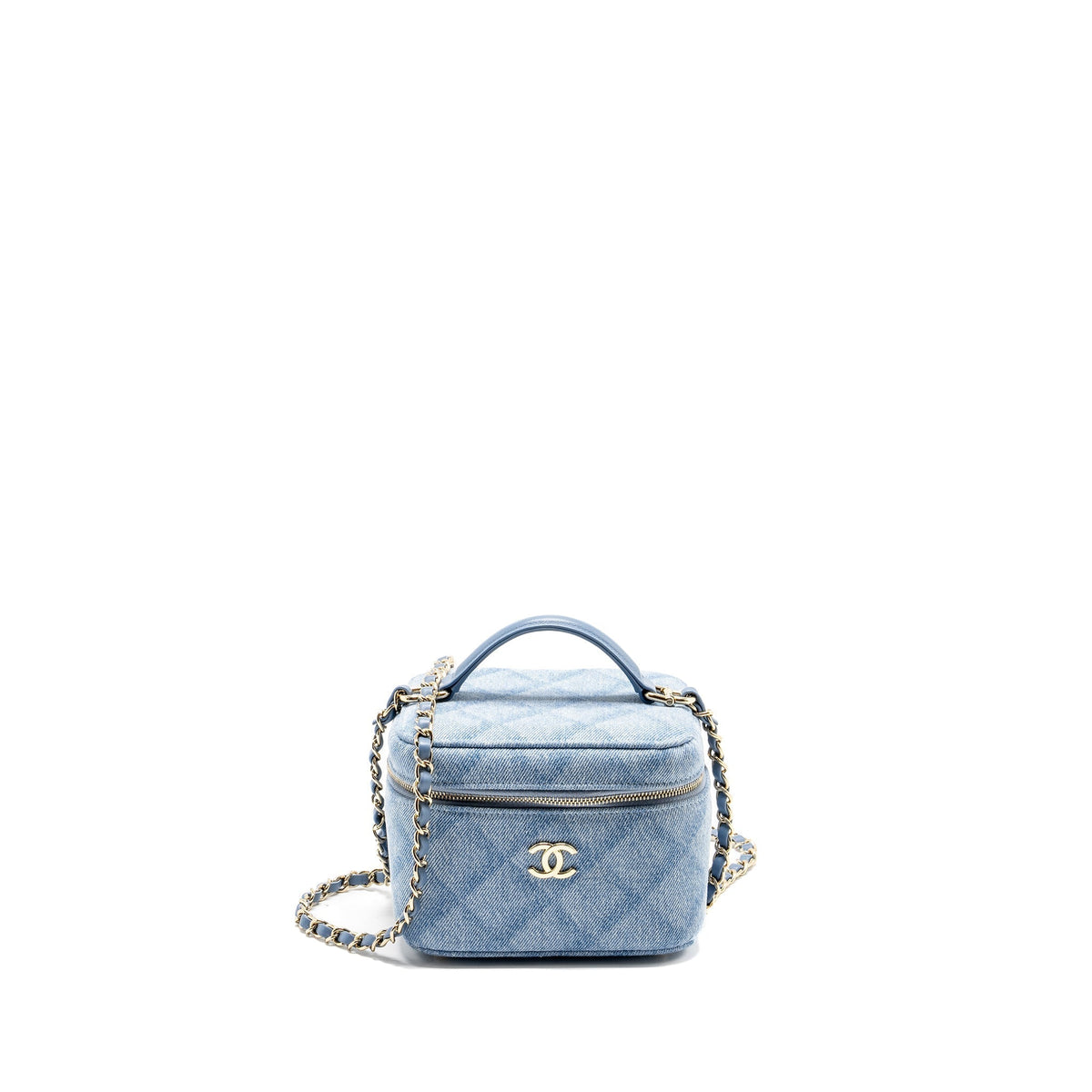 CHANEL VANITY CASE WITH CHAIN DENIM BLUE LGHW (MICROCHIP)