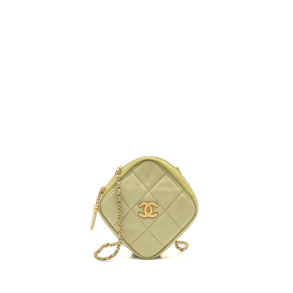 CHANEL 20A DIAMOND SHAPE CROSSBODY BAG QUILTED LAMBSKIN LIGHT GREEN GHW