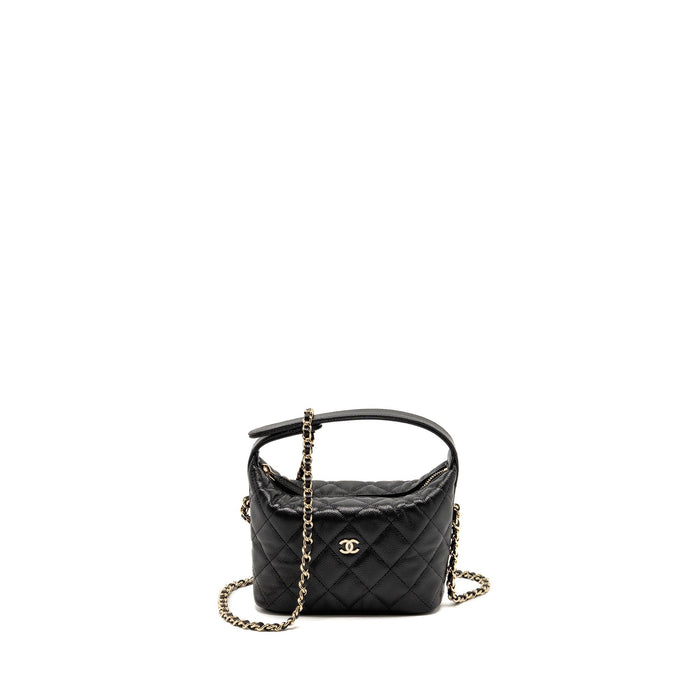 CHANEL QUILTED HOBO BAG CAVIAR BLACK GHW (MICROCHIP)