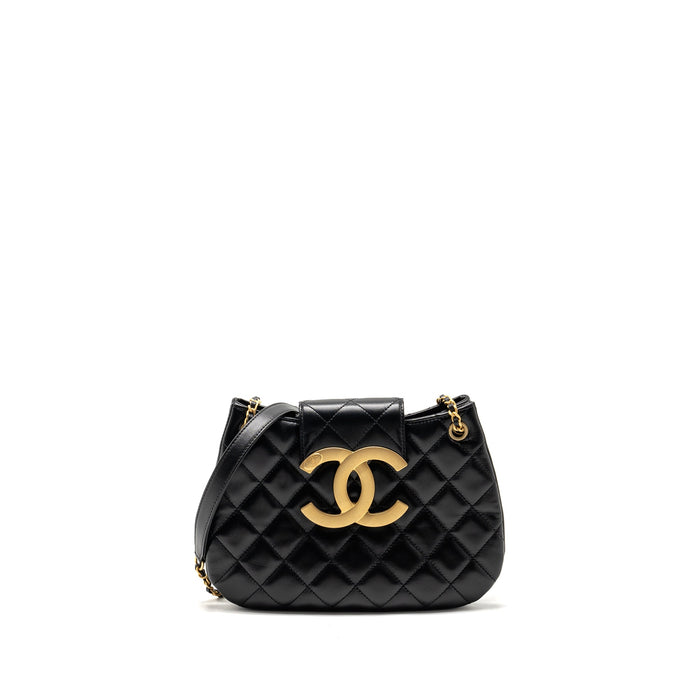 CHANEL 24C QUILTED SMALL MESSENGER BAG BLACK LAMBSKIN GHW (MICROCHIP)