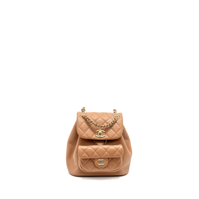 CHANEL 24P MINI DUMA BACKPACK CALFSKIN CARAMEL LGHW (MICROCHIP)