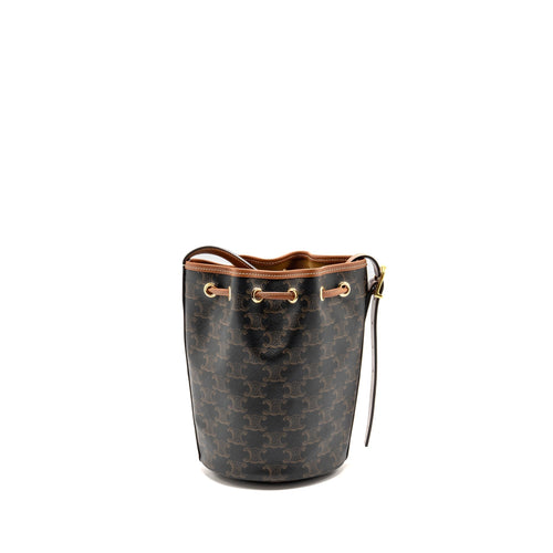 CELINE SMALL DRAWSTRING BAG TRIOMPHE CANVAS / CALFSKIN TAN GHW