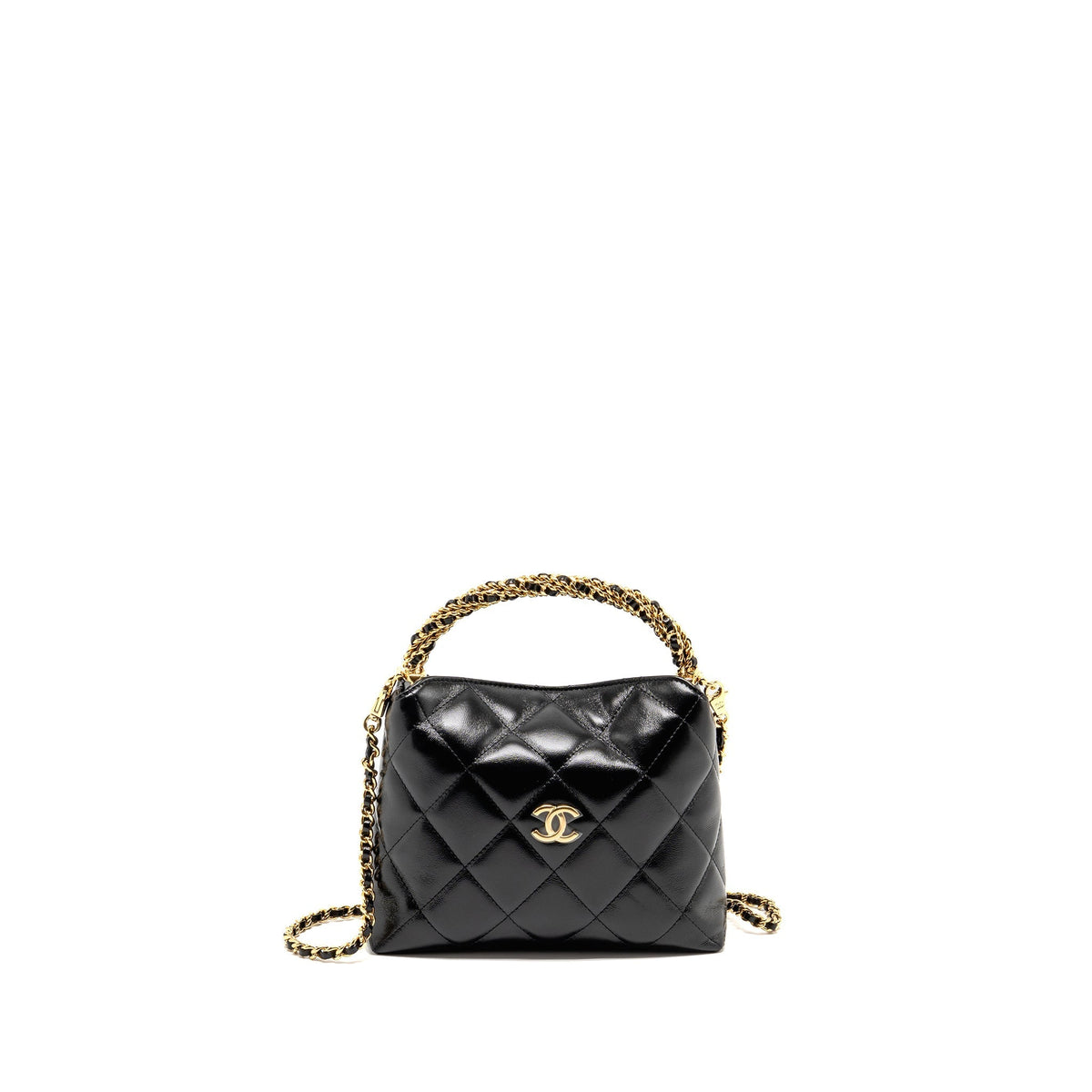 CHANEL 24B TWIST CHAIN TOP HANDLE HOBO LUNCH BOX BAG LAMBSKIN BLACK GHW (MICROCHIP)