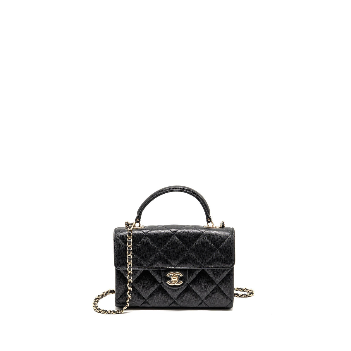 CHANEL TOP HANDLE QUILTED CC FLAP BAG CAVIAR BLACK LGHW (MICROCHIP)
