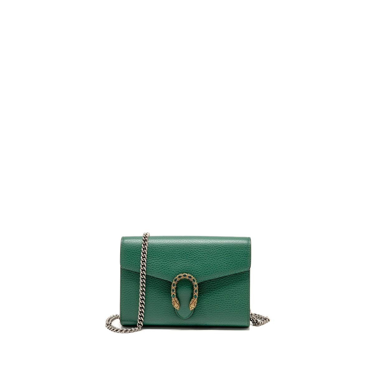 GUCCI MINI DIONYSUS WALLET ON CHAIN CALFSKIN GREEN MULTICOLOUR HARDWARE