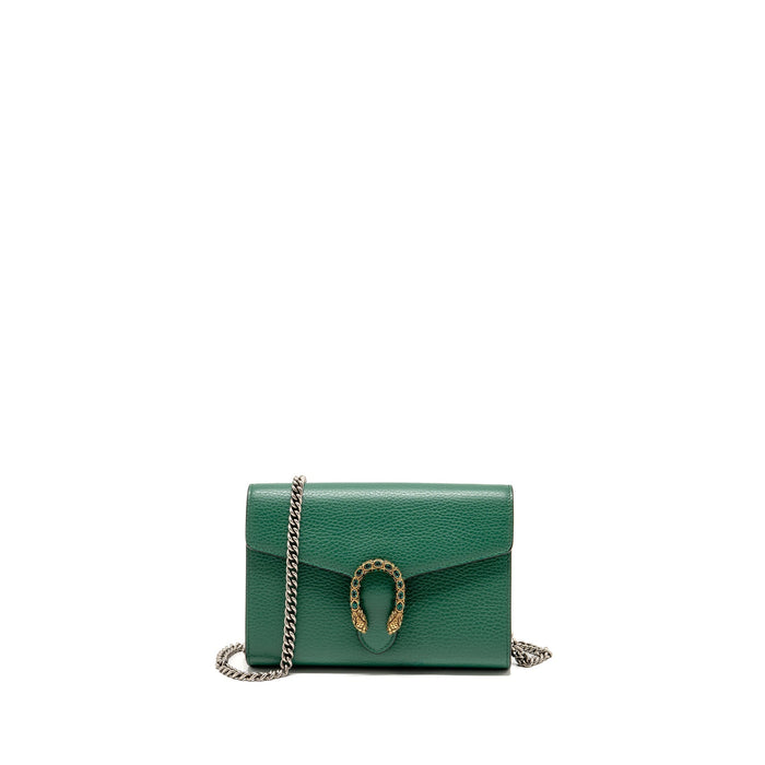GUCCI MINI DIONYSUS WALLET ON CHAIN CALFSKIN GREEN MULTICOLOUR HARDWARE