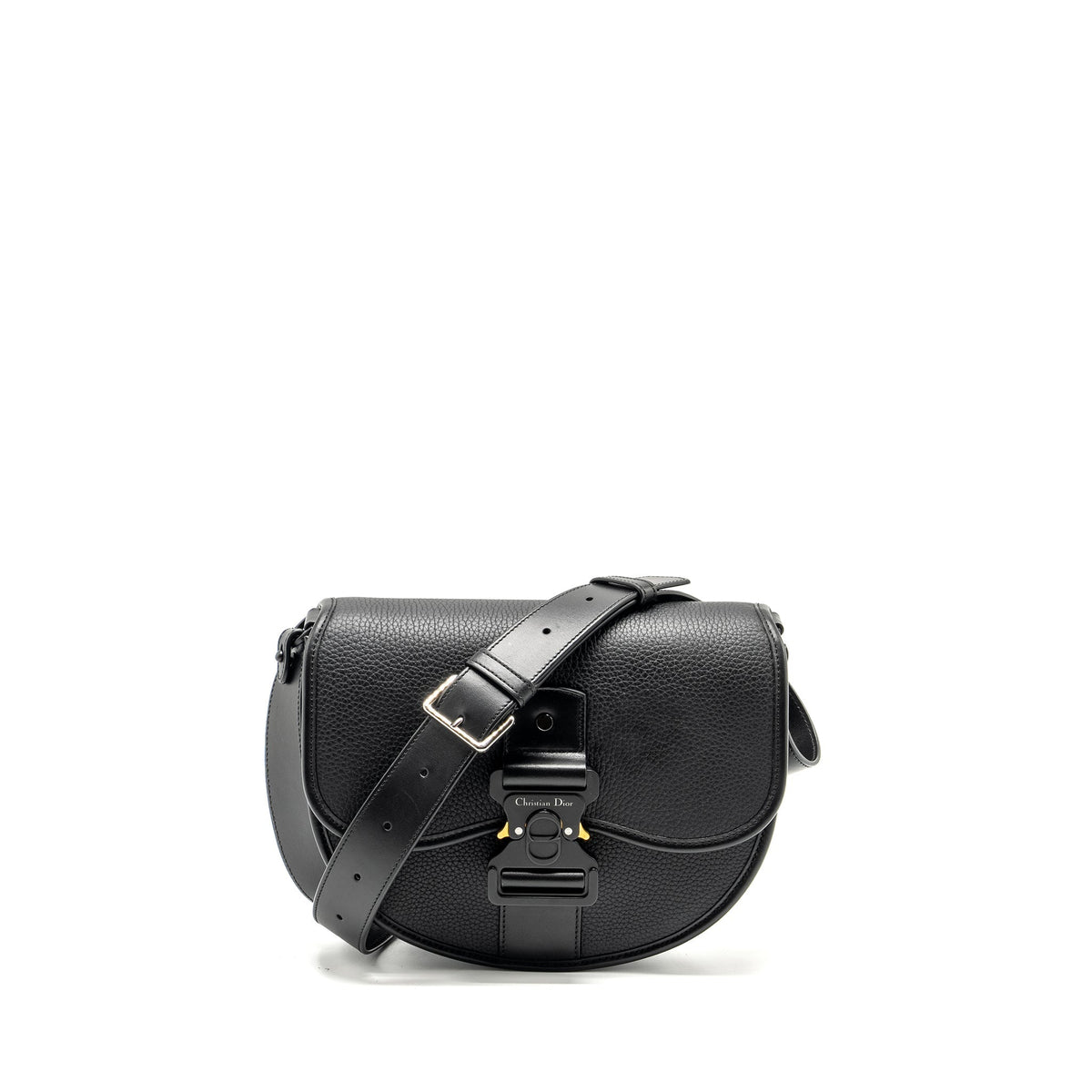 DIOR LARGE GALLOP BAG WITH STRAP GRAINED SMOOTH CALFSKIN BLACK SILVER/GOLD HARDWARE