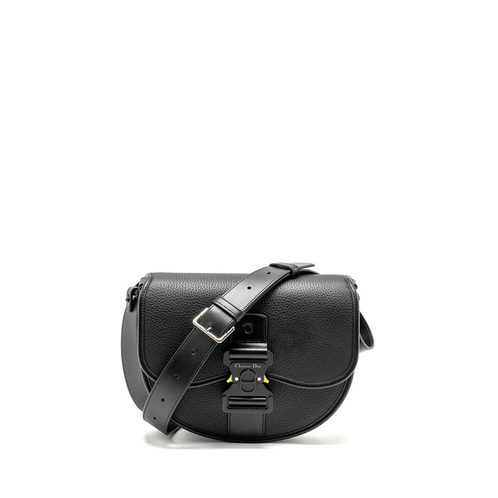 DIOR LARGE GALLOP BAG WITH STRAP GRAINED SMOOTH CALFSKIN BLACK SILVER/GOLD HARDWARE