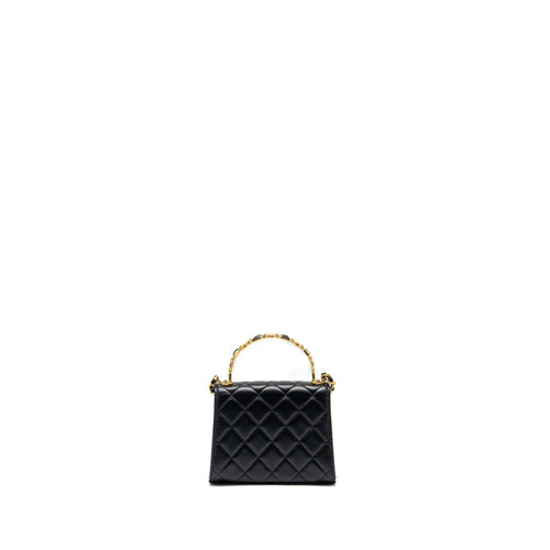 CHANEL 22B ENAMEL TOP HANDLE MINI FLAP BAG LAMBSKIN BLACK GHW (MICROCHIP)